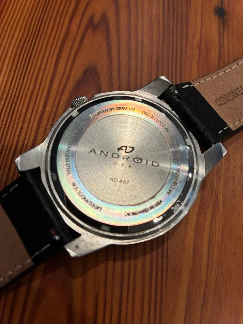 Android Men's Black Leather Watch with Yellow Stitching